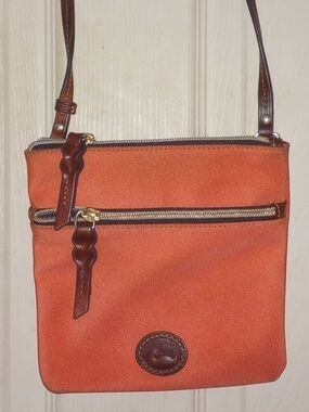 Dooney & Bourke Orange Canvas Crossbody with Brown Leather Trim